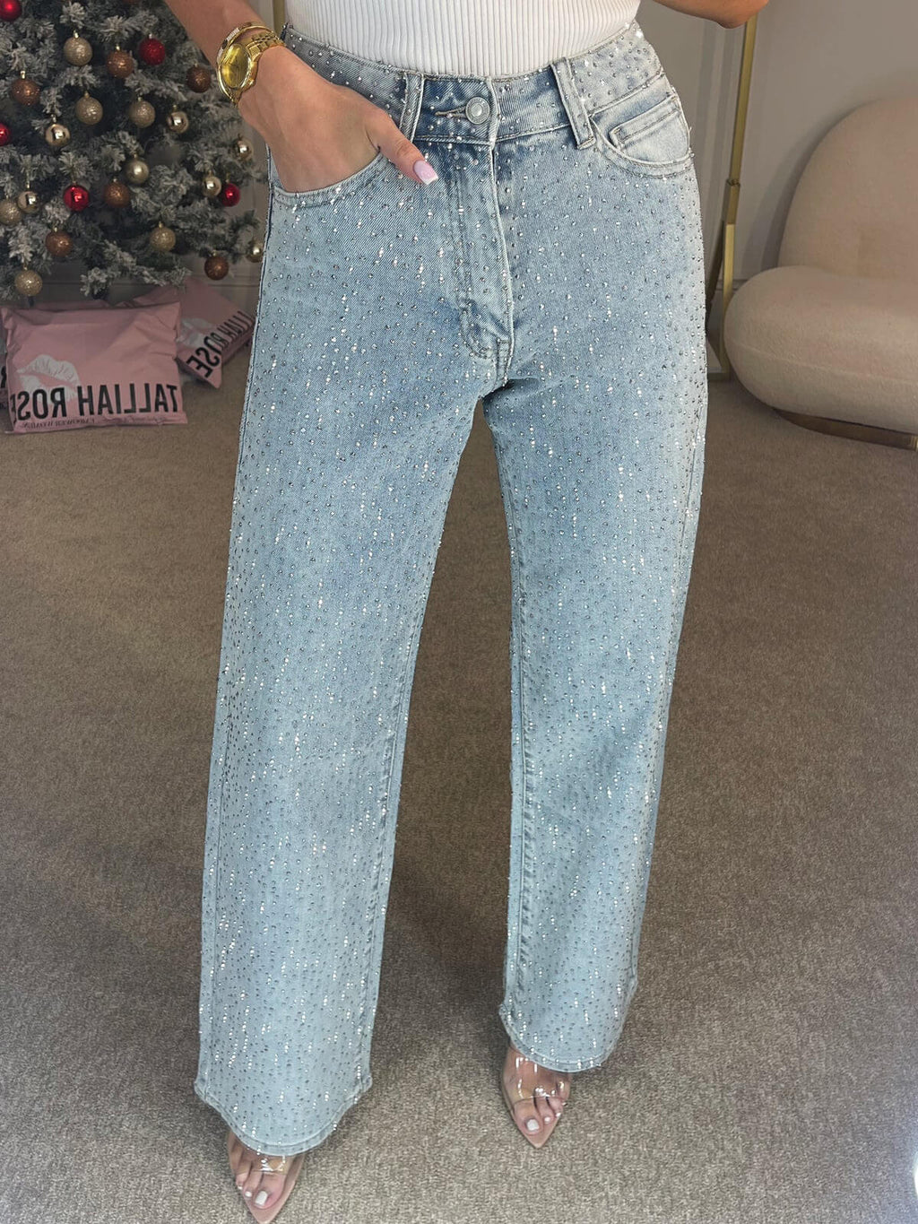 Jeansy damskie regularny krój prosta nogawka - Arkadya Outlet - Women Pants