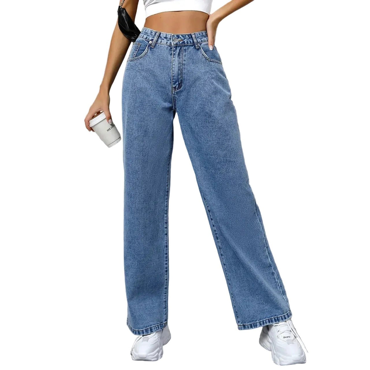Jeansy damskie wysoki stan prosta nogawka - Arkadya Outlet - Women Pants