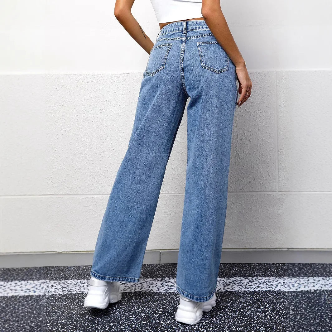 Jeansy damskie wysoki stan prosta nogawka - Arkadya Outlet - Women Pants