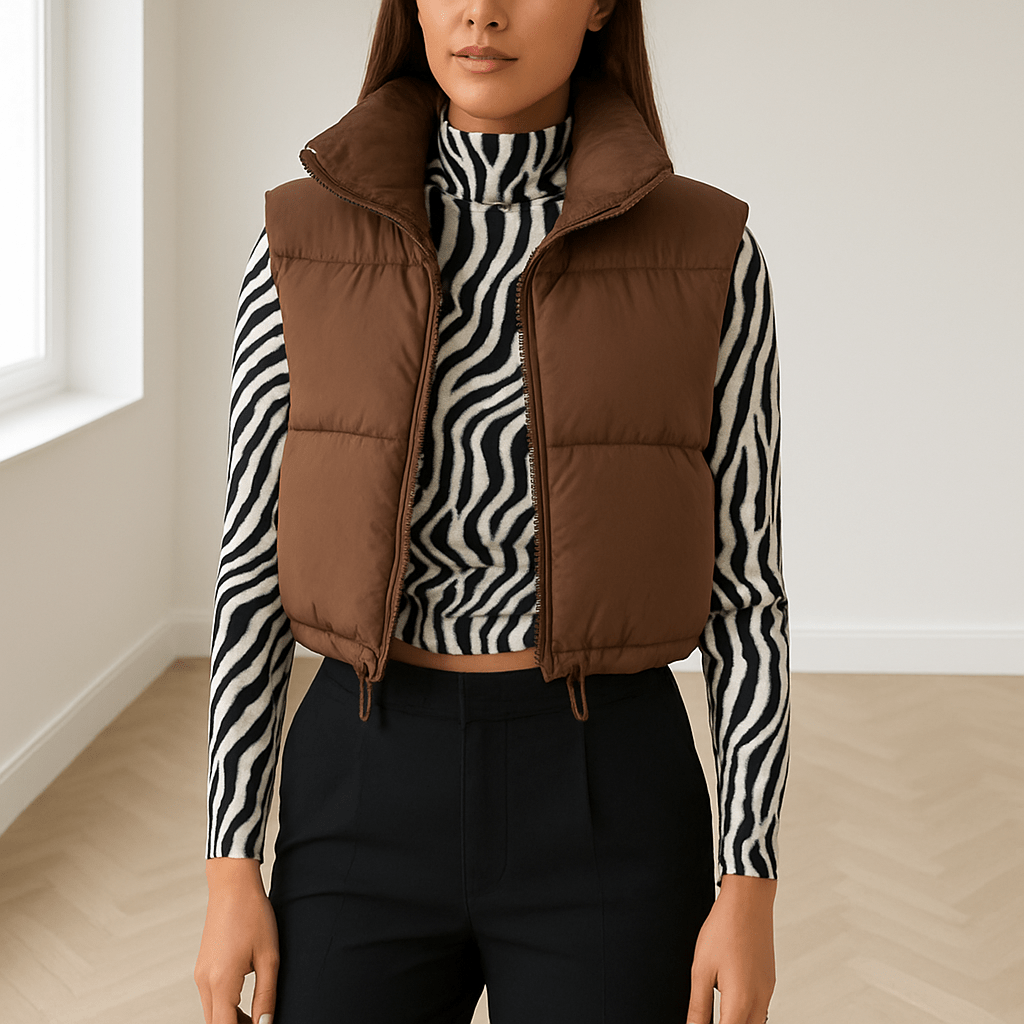 Kamizelka damska krótka – bez rękawów, zamek - Arkadya Outlet - Women Vest