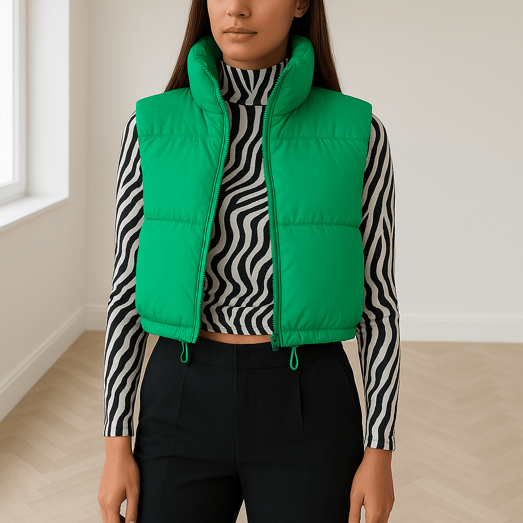 Kamizelka damska krótka – bez rękawów, zamek - Arkadya Outlet - Women Vest