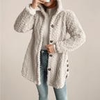 Kardigan damski długi z kapturem i guzikami - Arkadya Outlet - Women Coat