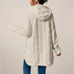 Kardigan damski długi z kapturem otwarty - Arkadya Outlet - Women Cardigan