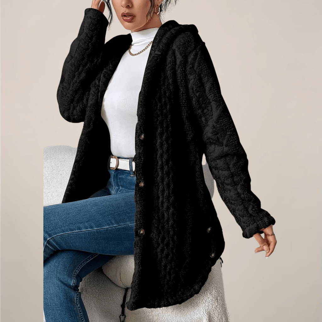 Kardigan damski długi z kapturem otwarty - Arkadya Outlet - Women Cardigan