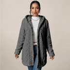 Kardigan damski długi z kapturem otwarty - Arkadya Outlet - Women Cardigan