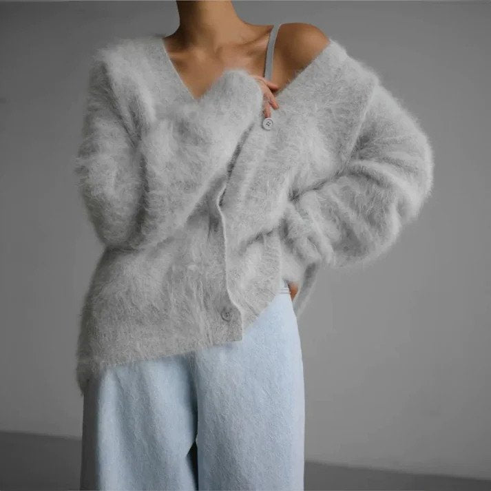 Kardigan Damski | Dzianinowy z Przedłużonym Tyłem i Długim Rękawem - Arkadya Outlet - Cardigans