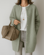Kardigan Damski | Luźny krój z guzikami i okrągłym dekoltem - Arkadya Outlet - Cardigans