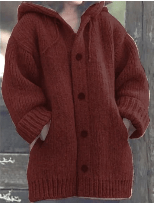 Kardigan Damski | Luźny krój z kapturem i guzikami z przodu - Arkadya Outlet - Cardigans