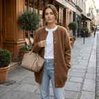 Kardigan Damski | Luźny krój z okrągłym dekoltem i kieszeniami - Arkadya Outlet - Cardigans