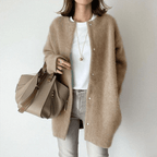 Kardigan Damski | Luźny krój z okrągłym dekoltem i kieszeniami - Arkadya Outlet - Cardigans