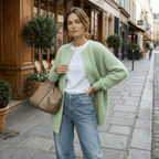 Kardigan Damski | Luźny krój z okrągłym dekoltem i kieszeniami - Arkadya Outlet - Cardigans