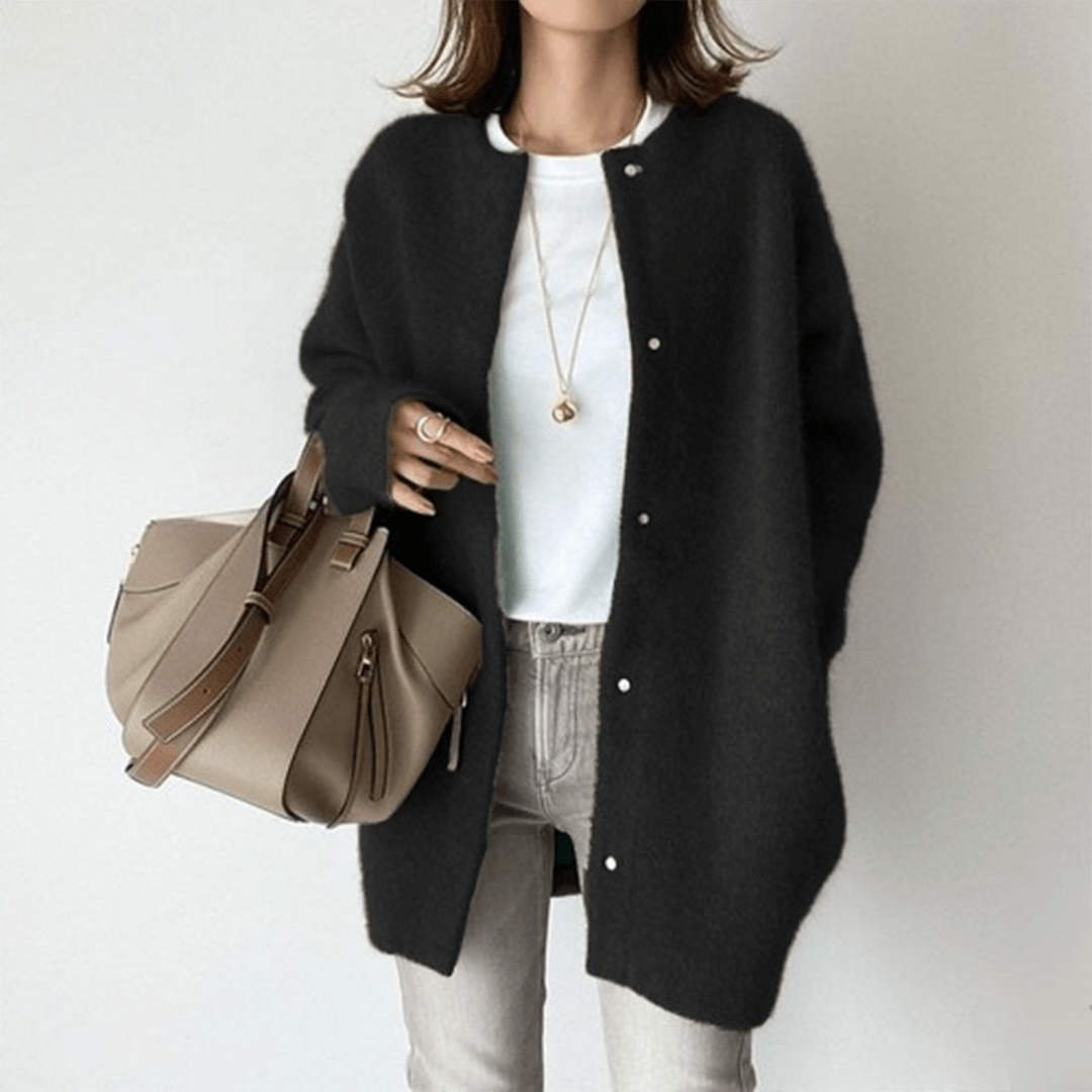 Kardigan Damski | Luźny krój z okrągłym dekoltem i kieszeniami - Arkadya Outlet - Cardigans