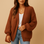 Kardigan Damski | Luźny krój z otwartym przodem bez zapięcia - Arkadya Outlet - Cardigans