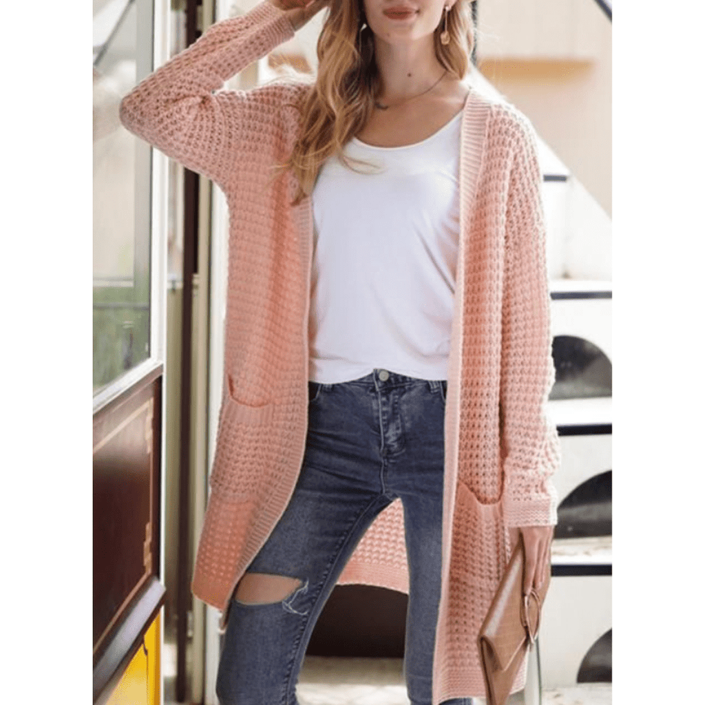 Kardigan Damski | Otwarty przód z długim rękawem i kieszeniami - Arkadya Outlet - Cardigans