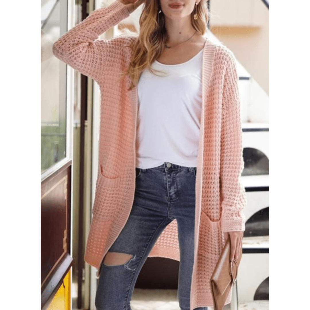 Kardigan Damski | Otwarty przód z długim rękawem i kieszeniami - Arkadya Outlet - Cardigans