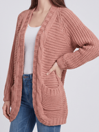 Kardigan Damski | Oversized z Splotem Kablowym i Kieszeniami - Arkadya Outlet - Cardigans