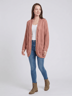 Kardigan Damski | Oversized z Splotem Kablowym i Kieszeniami - Arkadya Outlet - Cardigans