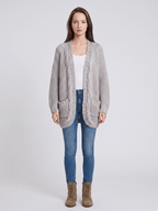 Kardigan Damski | Oversized z Splotem Kablowym i Kieszeniami - Arkadya Outlet - Cardigans