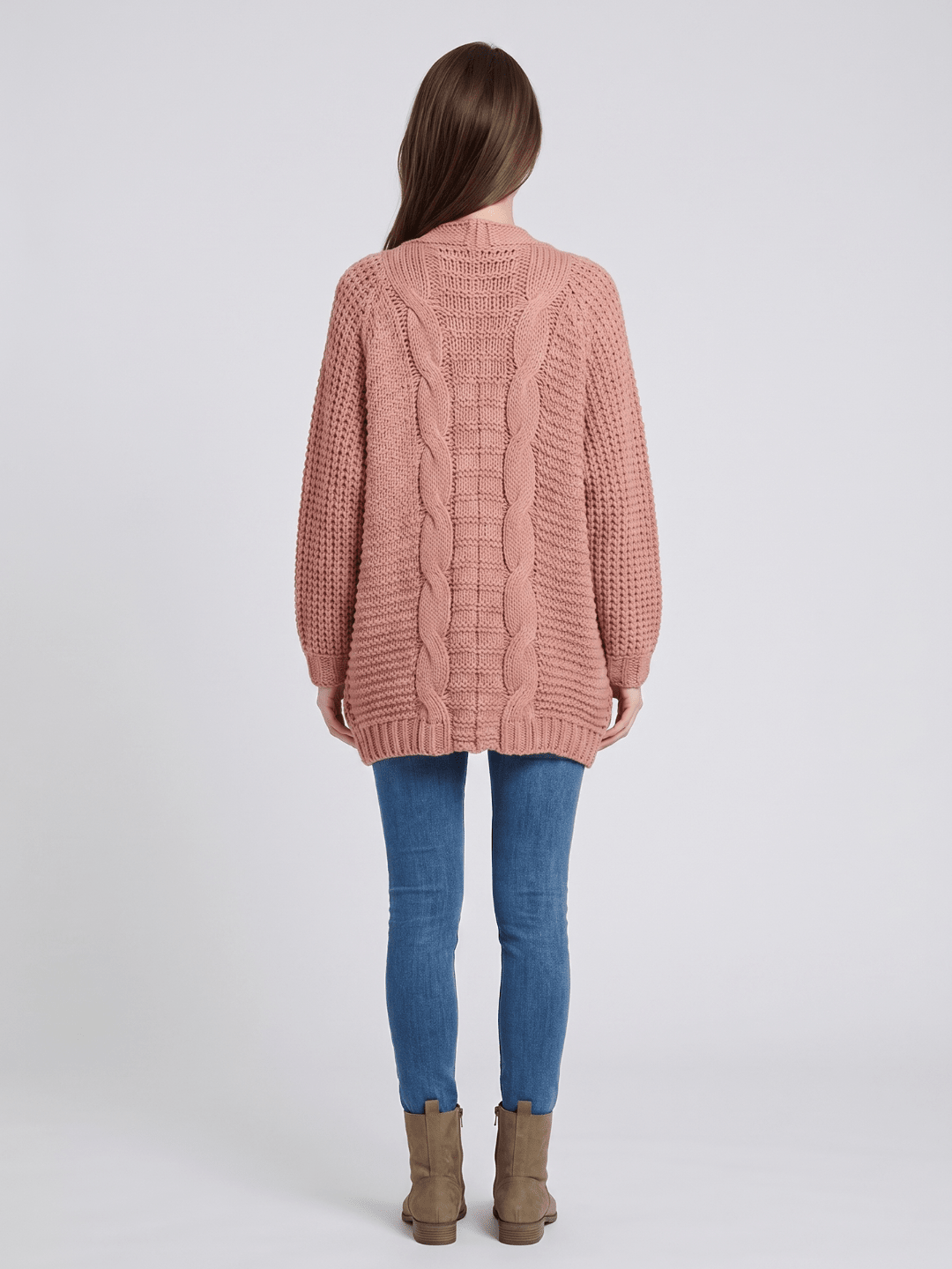 Kardigan Damski | Oversized z Splotem Kablowym i Kieszeniami - Arkadya Outlet - Cardigans