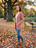 Kardigan Damski | Oversized z Splotem Kablowym i Kieszeniami - Arkadya Outlet - Cardigans