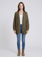 Kardigan Damski | Oversized z Splotem Kablowym i Kieszeniami - Arkadya Outlet - Cardigans