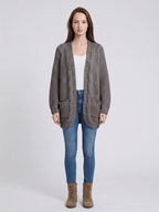 Kardigan Damski | Oversized z Splotem Kablowym i Kieszeniami - Arkadya Outlet - Cardigans