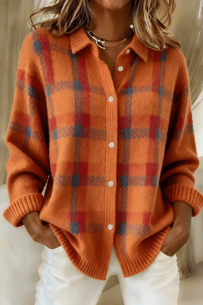 Kardigan Damski | Oversizowy krój w kratę z guzikami z przodu - Arkadya Outlet - Cardigans