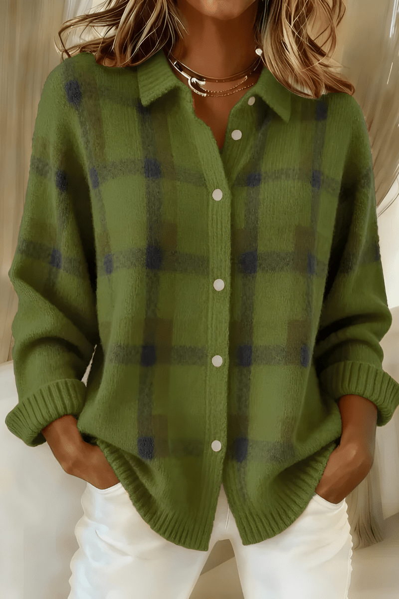 Kardigan Damski | Oversizowy krój w kratę z guzikami z przodu - Arkadya Outlet - Cardigans