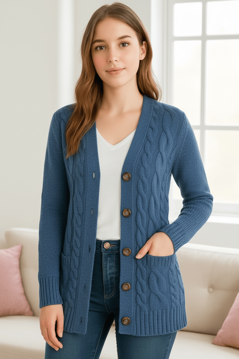 Kardigan damski z guzikami dekolt V - Arkadya Outlet - Women Cardigan