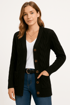 Kardigan damski z guzikami dekolt V - Arkadya Outlet - Women Cardigan