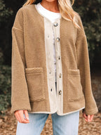 Kardigan damski z guzikami długi rękaw - Arkadya Outlet - Women Jacket