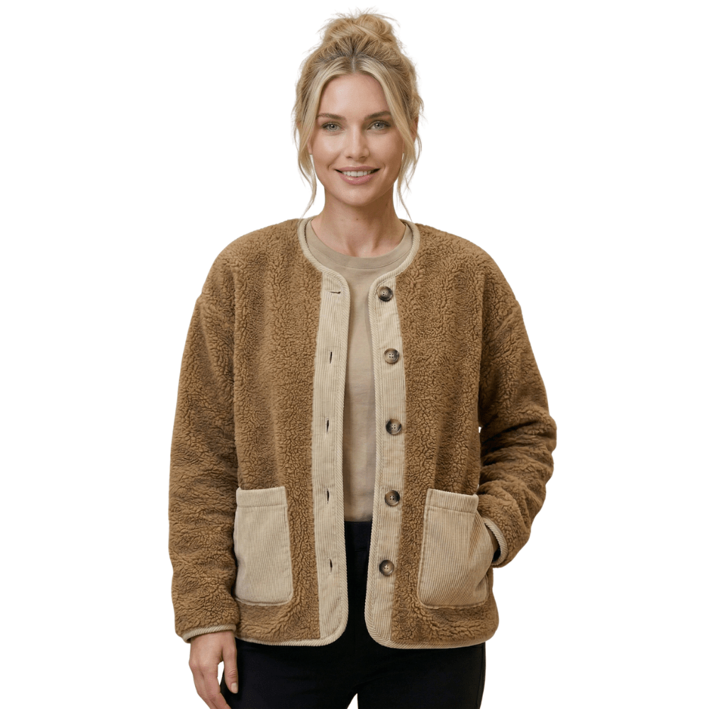 Kardigan damski z guzikami długi rękaw - Arkadya Outlet - Women Jacket