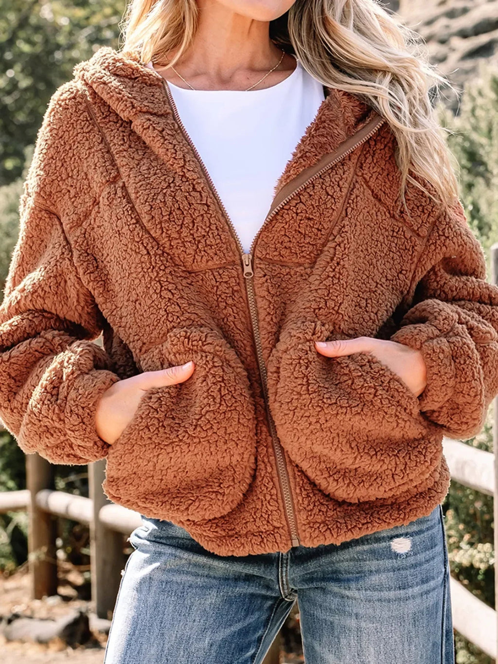Kardigan damski z zamkiem swobodny krój - Arkadya Outlet - Women Jacket