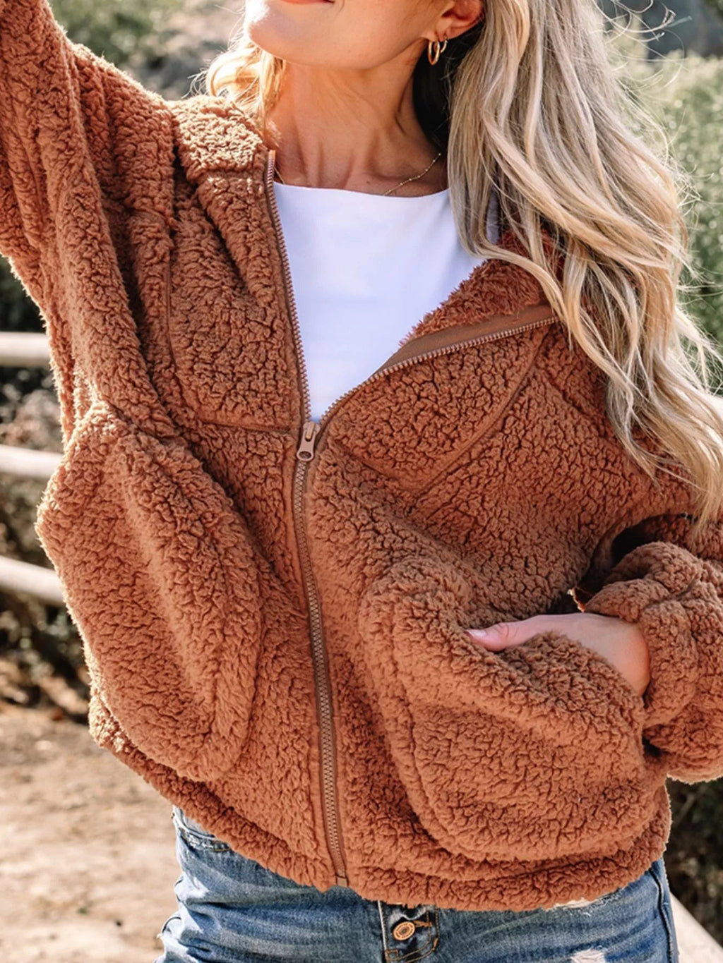 Kardigan damski z zamkiem swobodny krój - Arkadya Outlet - Women Jacket