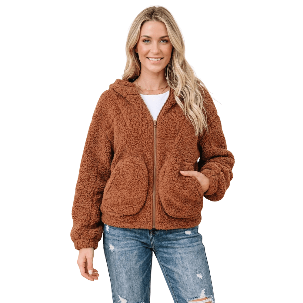 Kardigan damski z zamkiem swobodny krój - Arkadya Outlet - Women Jacket