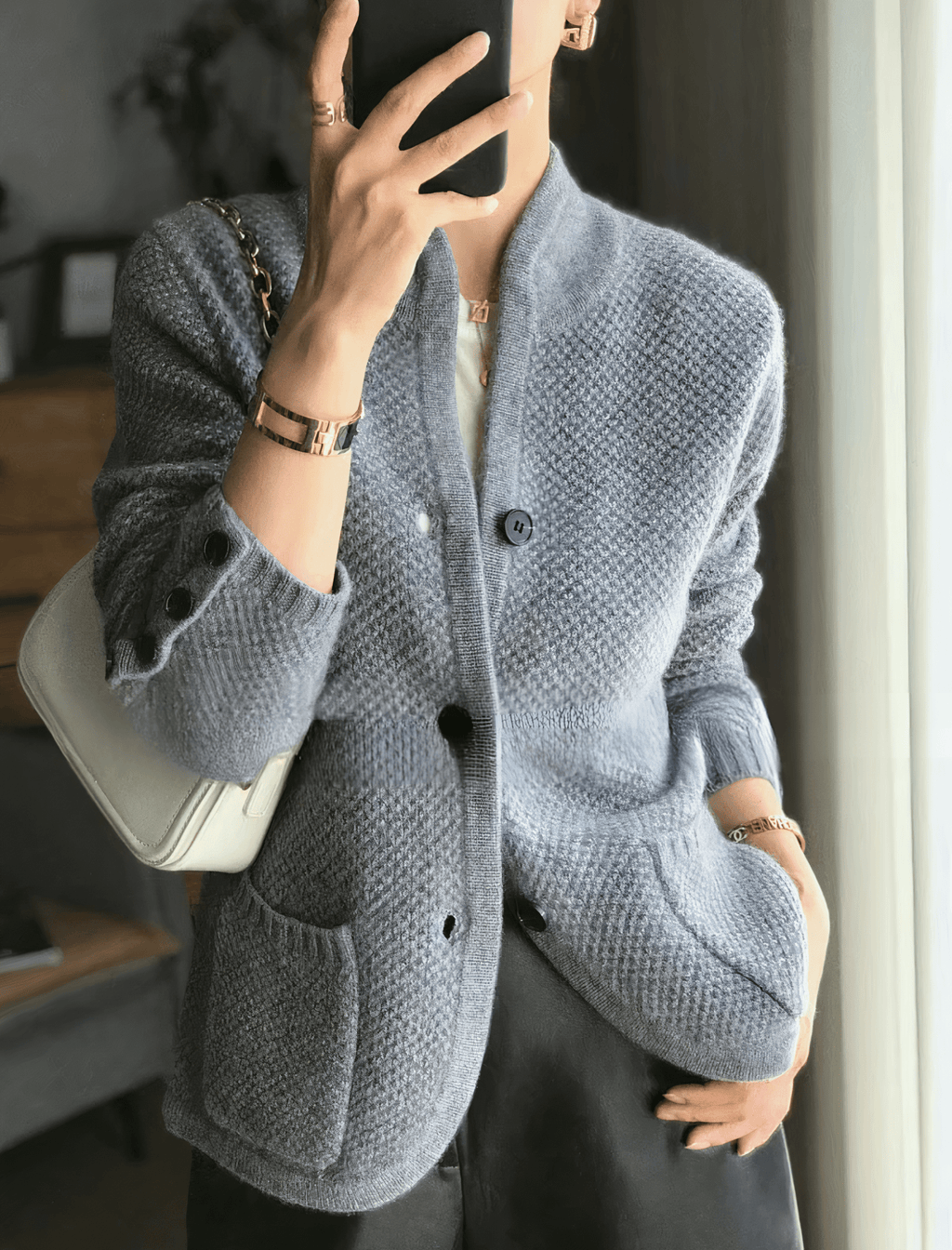 Kardigan Damski | Zapinany na guziki z długim rękawem - Arkadya Outlet - Cardigans