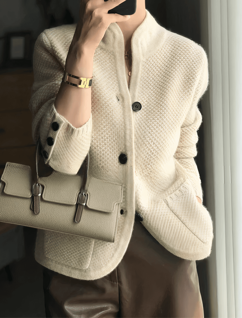 Kardigan Damski | Zapinany na guziki z długim rękawem - Arkadya Outlet - Cardigans