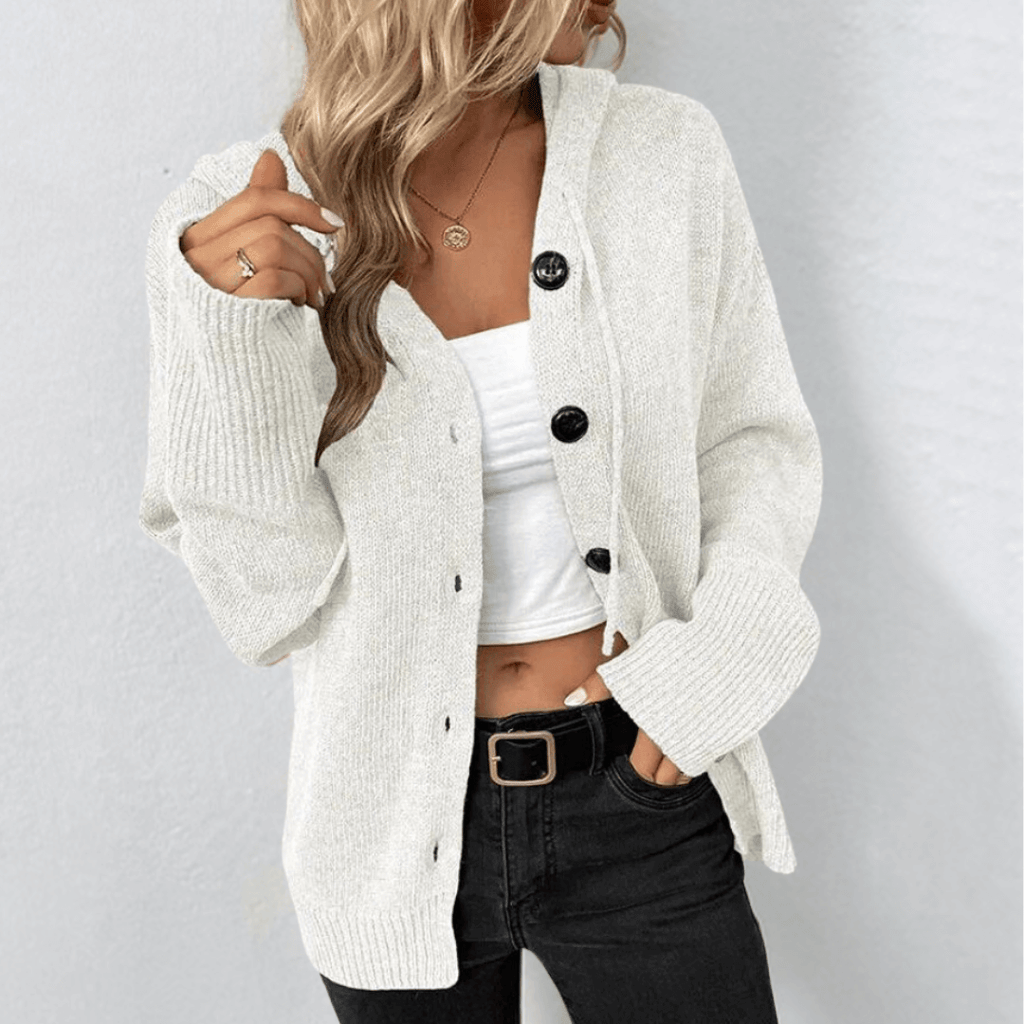 Kardigan Damski | Zapinany na Guziki z Otwartym Przodem - Arkadya Outlet - Cardigans