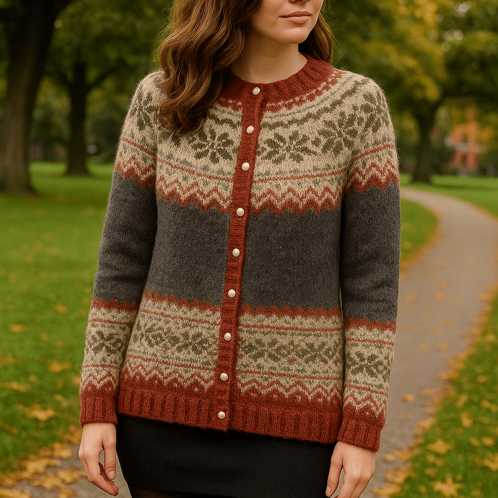 Kardigan Damski | Zapinany z norweskim wzorem i długim rękawem - Arkadya Outlet - Cardigans