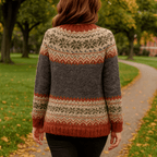 Kardigan Damski | Zapinany z norweskim wzorem i długim rękawem - Arkadya Outlet - Cardigans
