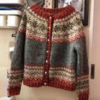 Kardigan Damski | Zapinany z norweskim wzorem i długim rękawem - Arkadya Outlet - Cardigans