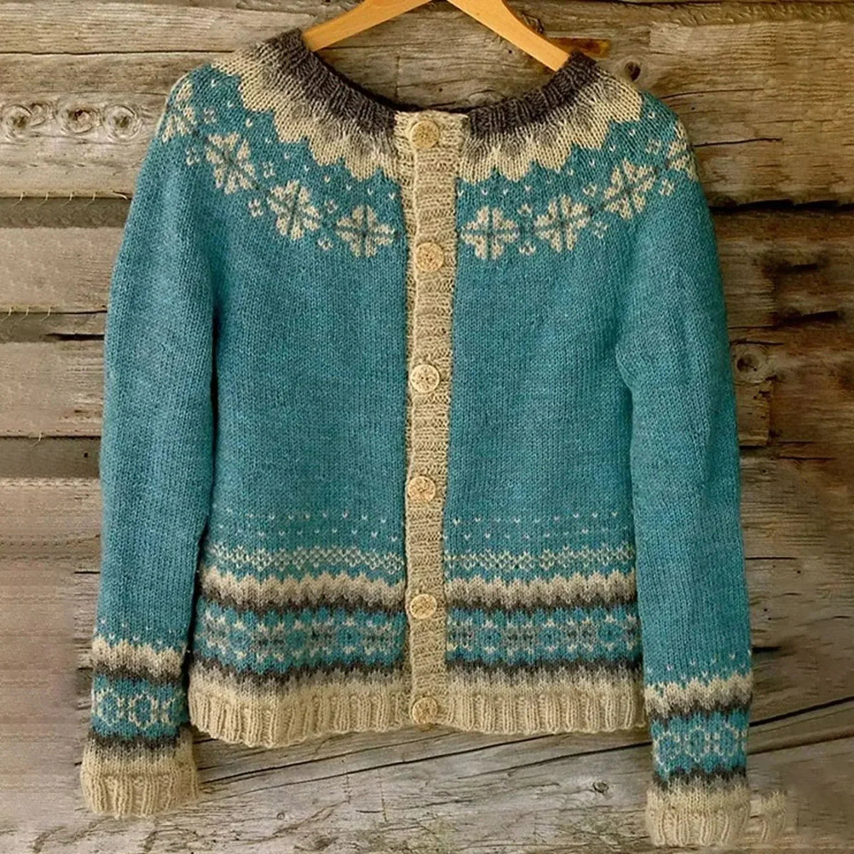 Kardigan Damski | Zapinany z norweskim wzorem i długim rękawem - Arkadya Outlet - Cardigans
