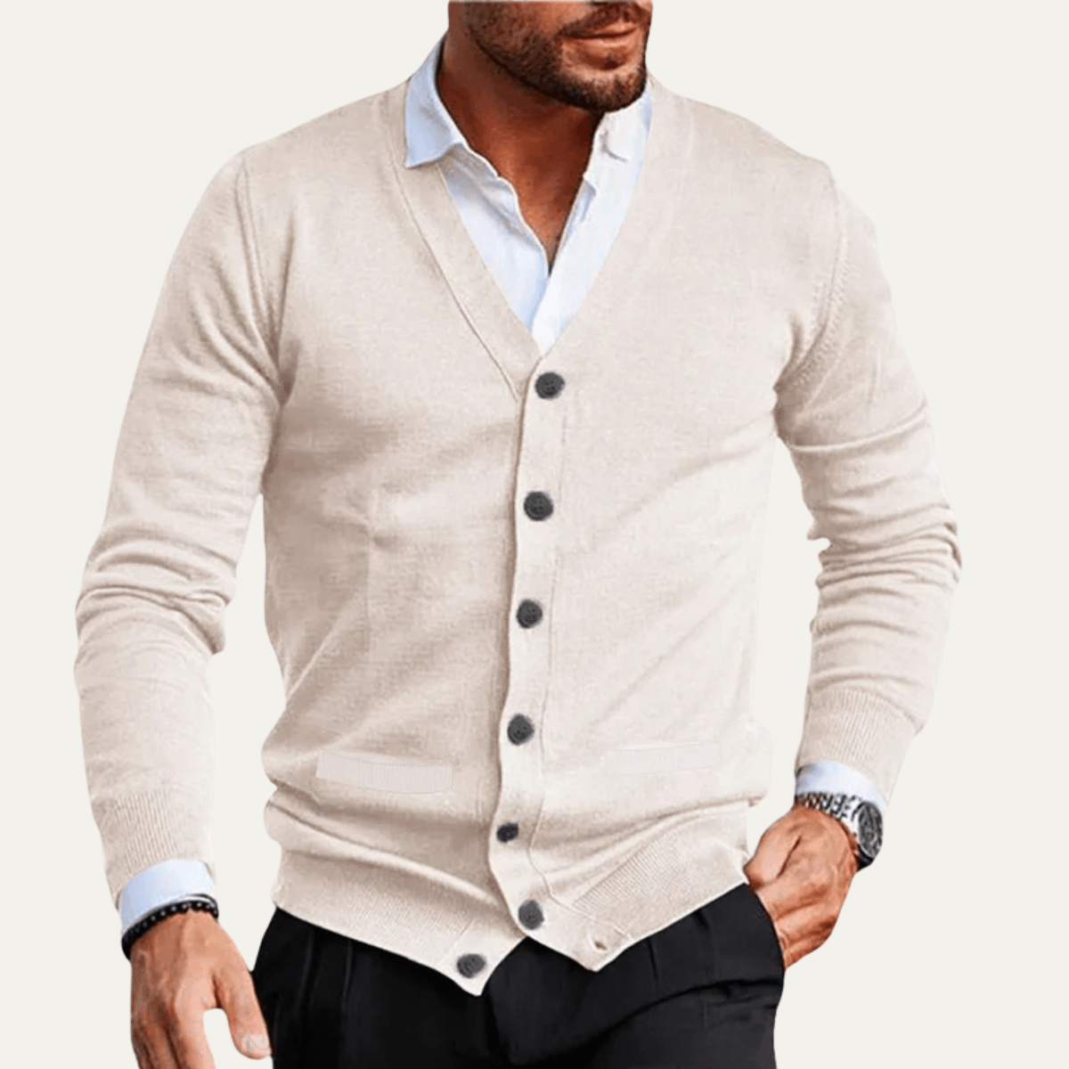 Kardigan męski dopasowany ze ściągaczami - Arkadya Outlet - Men Cardigan