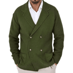 Kardigan męski dwurzędowy krój typu marynarka z kołnierzem - Arkadya Outlet - Men Cardigan