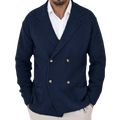 Kardigan męski dwurzędowy krój typu marynarka z kołnierzem - Arkadya Outlet - Men Cardigan