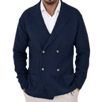 Kardigan męski dwurzędowy krój typu marynarka z kołnierzem - Arkadya Outlet - Men Cardigan