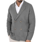 Kardigan męski dwurzędowy krój typu marynarka z kołnierzem - Arkadya Outlet - Men Cardigan