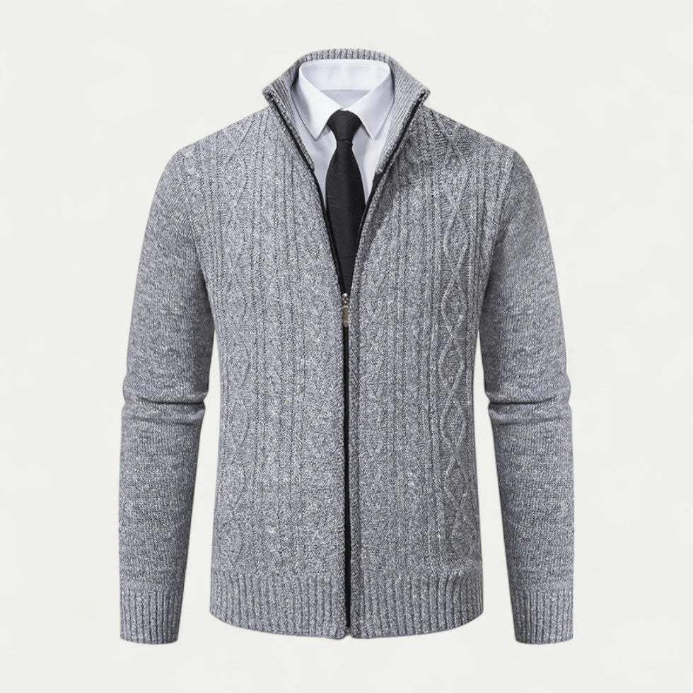 Kardigan Męski Dzianinowa Konstrukcja Z Zamkiem Błyskawicznym - Arkadya Outlet - Men Cardigan