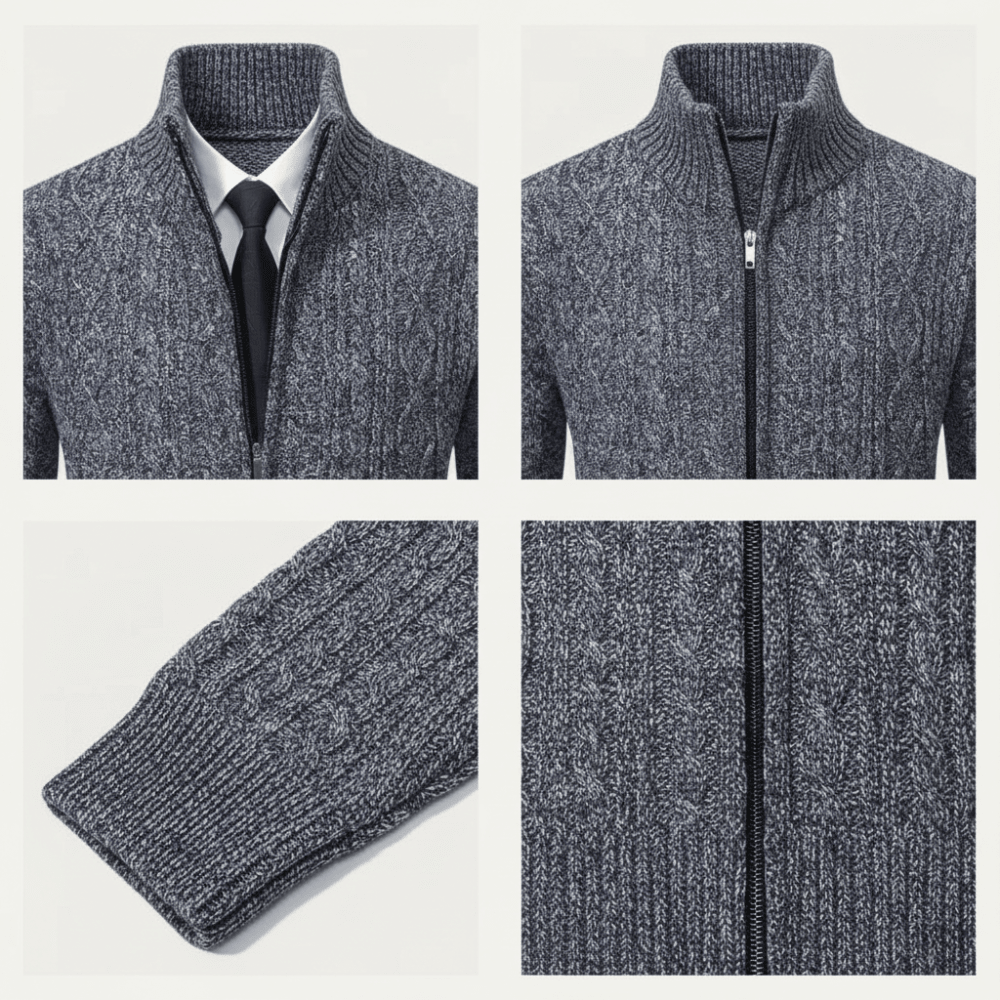 Kardigan Męski Dzianinowa Konstrukcja Z Zamkiem Błyskawicznym - Arkadya Outlet - Men Cardigan