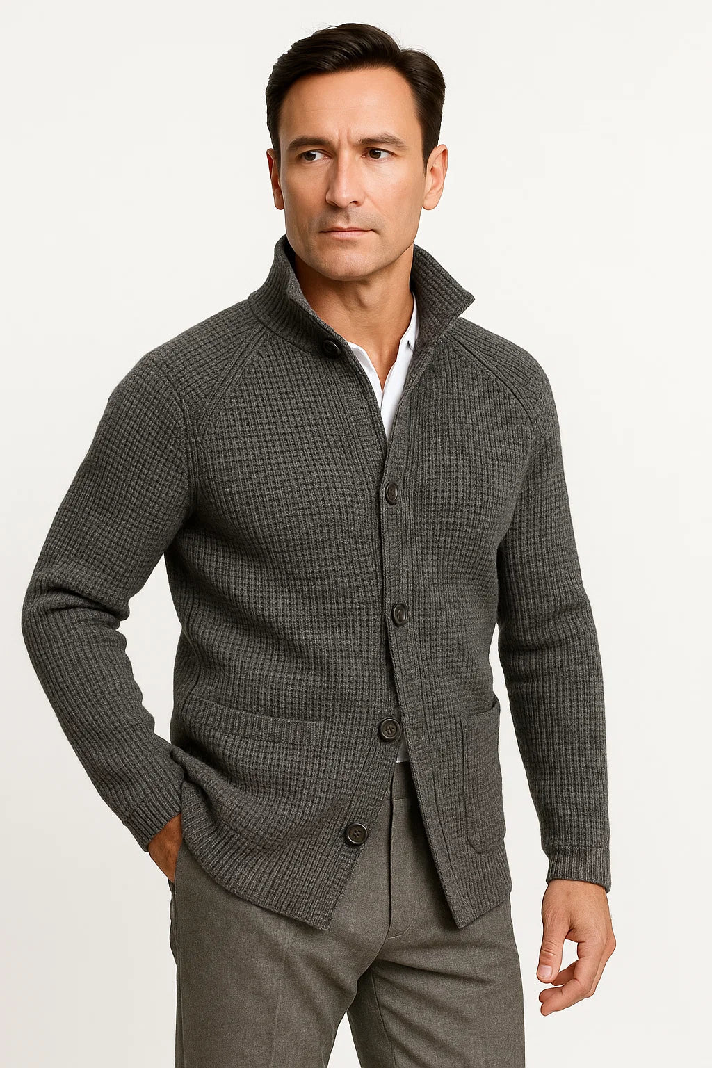 Kardigan Męski | Dzianinowy krój z rzędem guzików z przodu - Arkadya Outlet - Cardigans